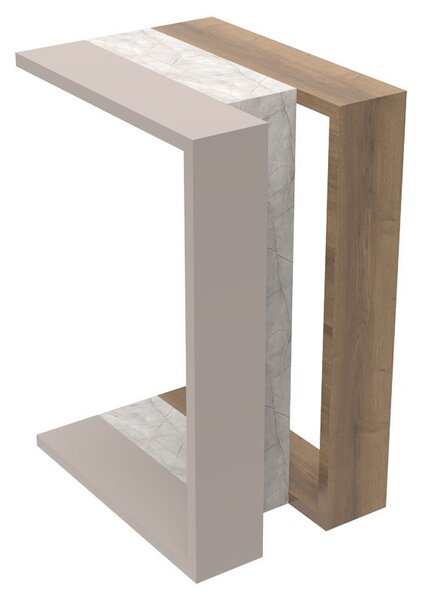 Masuta laterala Muju culoare lemn natural - aspect marmura alba si mocha 40x30x57cm
