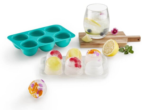 Форма за лед с капак Lekue 1010246, 20.5x13x5.5 см, 6 сфери, Платинен силикон, -20°C / +80°C, Светлосин
