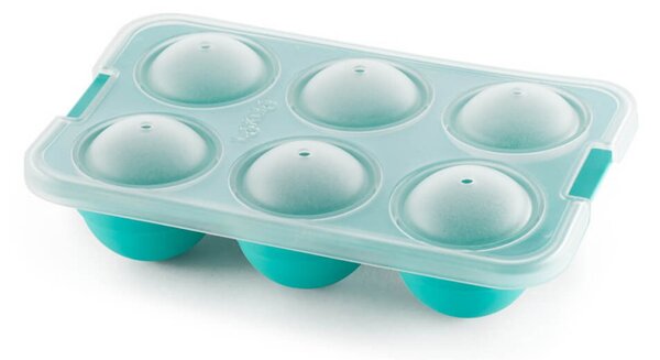 Форма за лед с капак Lekue 1010246, 20.5x13x5.5 см, 6 сфери, Платинен силикон, -20°C / +80°C, Светлосин