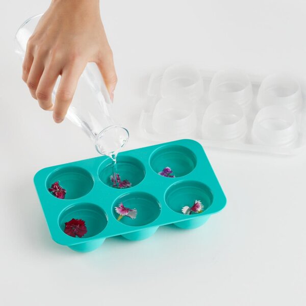 Форма за лед с капак Lekue 1010246, 20.5x13x5.5 см, 6 сфери, Платинен силикон, -20°C / +80°C, Светлосин