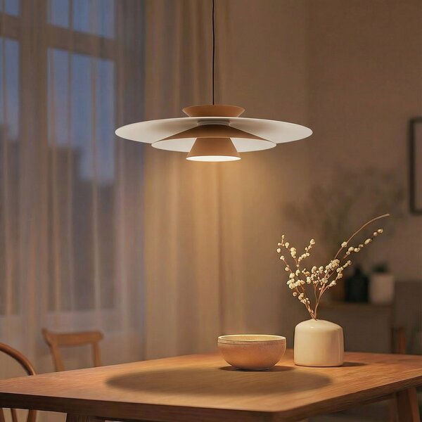Lucande LED висящо осветление Livie, бежово, алуминий, Ø 50 cm, Затъмняване, Бежов, Дневна/трапезария, Алуминий, Модерен