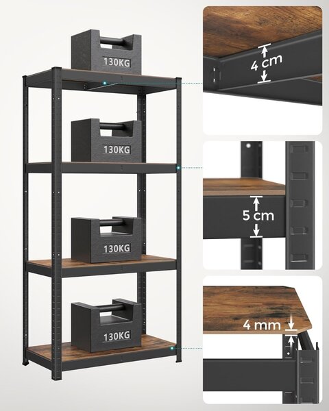 Метален рафт Songmics Черен 520 кг 40 x 80 x 160 см