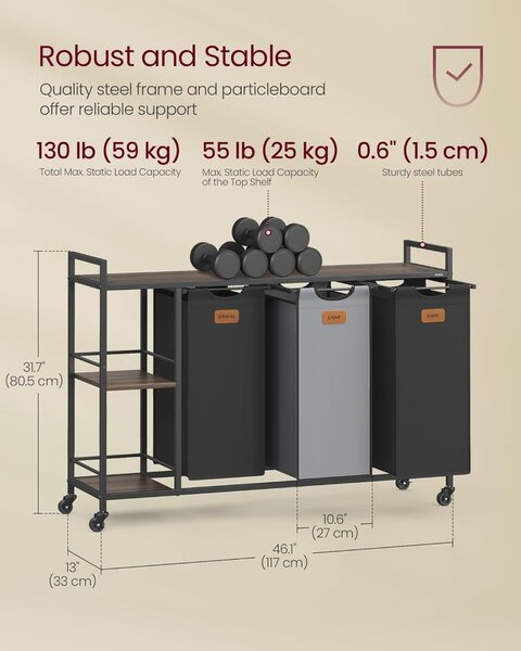 Кош за пране Vasagle Black 150 L, 117 x 33 x 80,5 cm