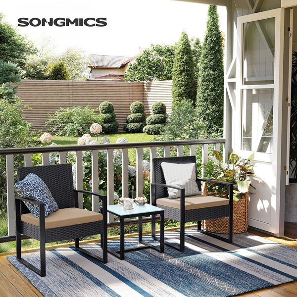 Комплект столове и кафе маса за градина, Songmics, Бежов, GGF010M05