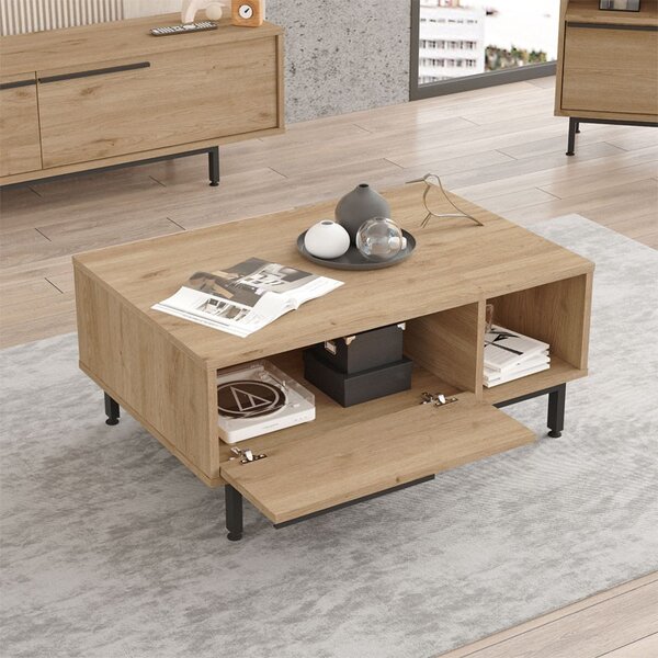 Масичка за кафе Frixton меламинова цвят естествено дърво - черен 90x60x37.5см