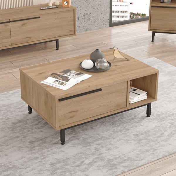 Масичка за кафе Frixton меламинова цвят естествено дърво - черен 90x60x37.5см