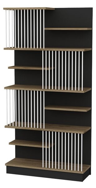 Библиотека Gassim черен - цвят орех - бял 80x26.4x160см