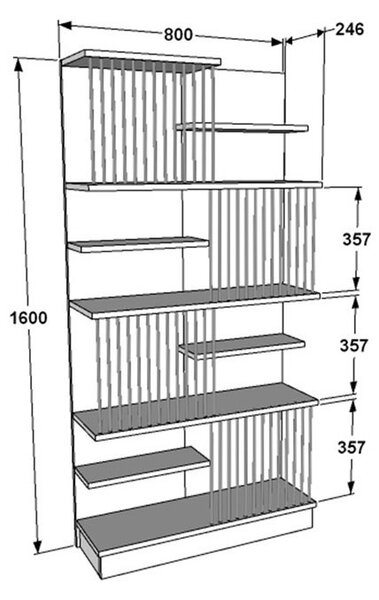 Библиотека Gassim черен - цвят орех - бял 80x26.4x160см