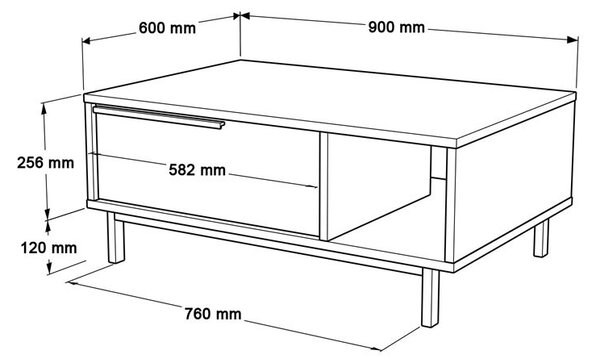 Масичка за кафе Frixton меламинова цвят естествено дърво - черен 90x60x37.5см
