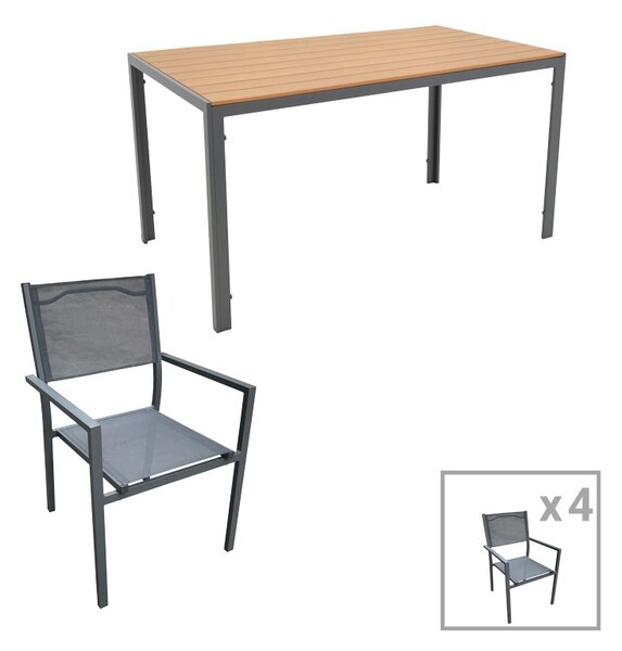 Комплект 5 бр. градинска маса и столове Nares-Moly Сив 140x80x72.5 см