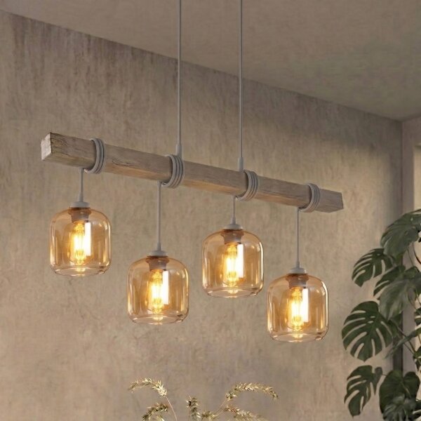 Brilagi - Полилей на кабел WOOD GLASS 4xE27/60W/230V бор/сив/опушено кафяво
