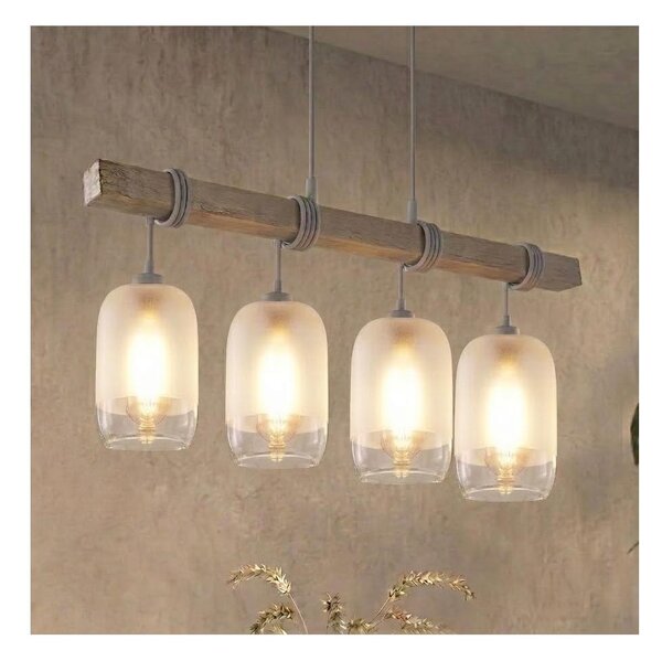 Brilagi - Полилей на кабел WOOD GLASS 4xE27/60W/230V бор/сив/бял