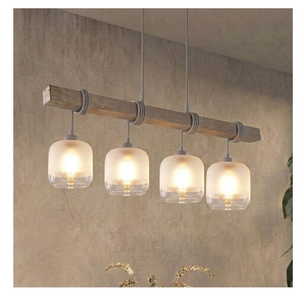 Brilagi - Подвесен полилей на кабел WOOD GLASS 4xE27/60W/230V бор/сив/бял