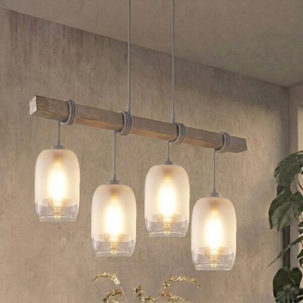 Brilagi - Полилей на кабел WOOD GLASS 4xE27/60W/230V бор/сив/бял