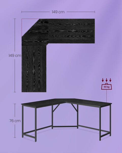 Бюро Vasagle Черно 149x149x73.5 см