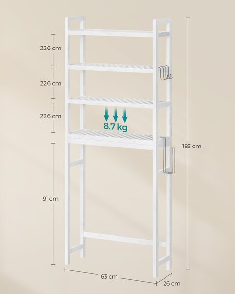 Рафт за баня WC Songmics бял 63x26x185 см