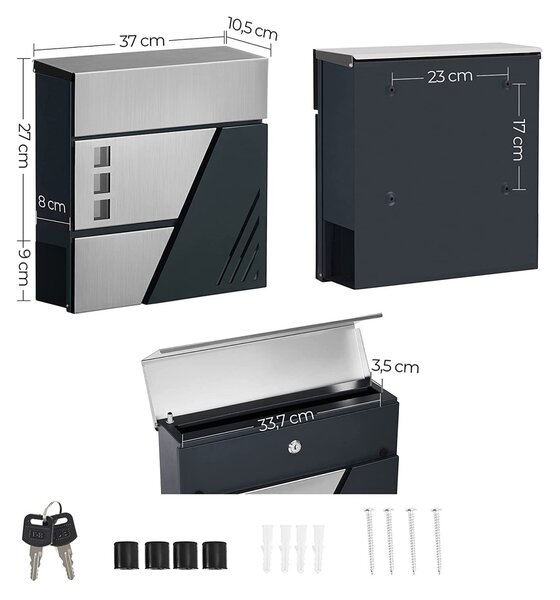 Пощенска кутия Songmics сива 37x10.5x37 см