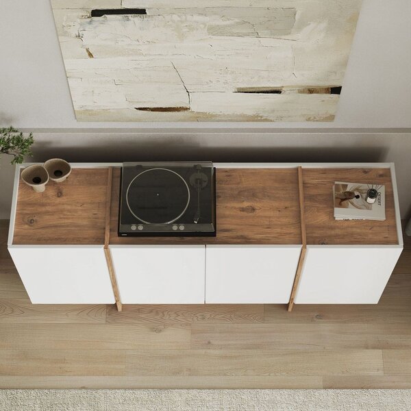 Бял скрин от декор от бор с отвор за кабели 180x80x45 cm Dorma – Kalune Design