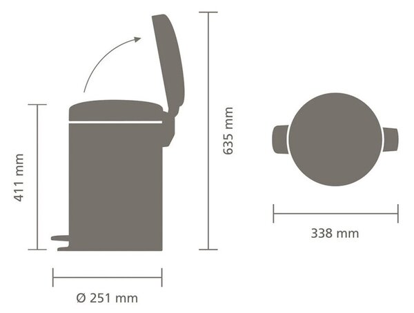 Кош за боклук с педал Brabantia NewIcon 1010440, 12 л, Плавно затваряне, Противоплъзгаща основа, Светлосив