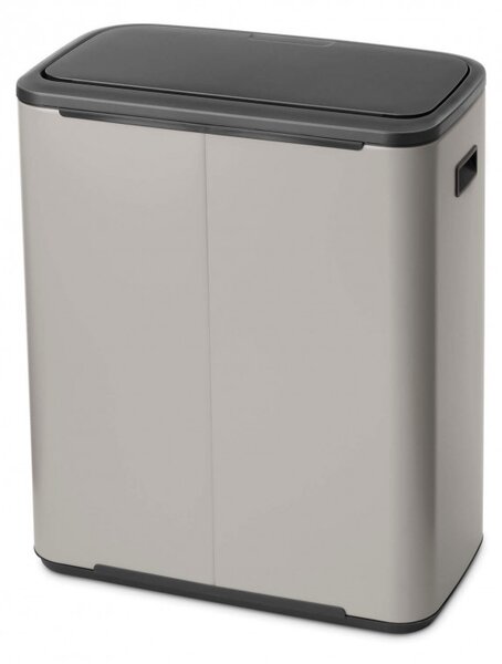 Кош за боклук Brabantia Bo Touch 1010456, 2x30 л, Плавно и безшумно отваряне, Голям отвор, Сив