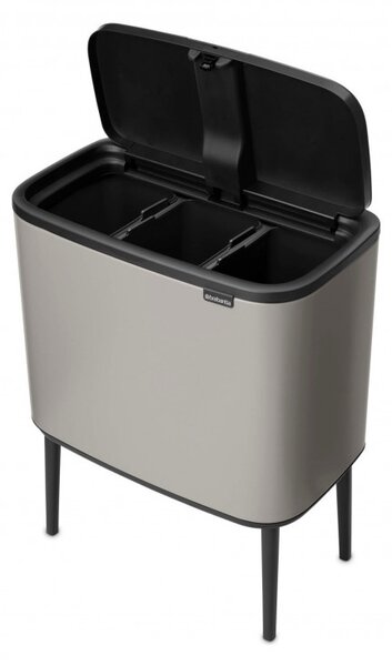 Кош за боклук Brabantia Bo Touch 1010454, 3x11 л, Плавно и безшумно отваряне, Голям отвор, Сив