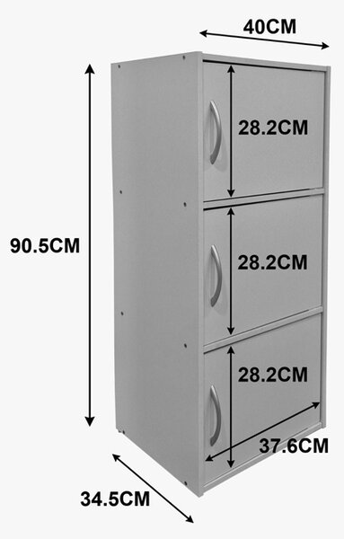 Гардероб с 3 врати, Soline, бял, 34.5x40x90.5 см