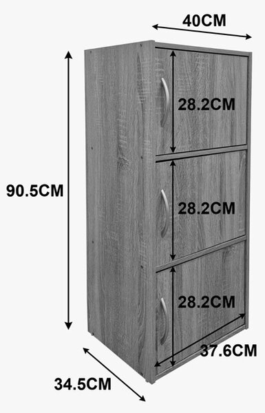 Гардероб с 3 врати, Soline, светлосив, 34.5x40x90.5 см