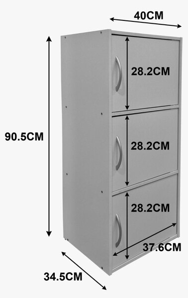 Гардероб с 3 врати, Soline, бял, 34.5x40x90.5 см