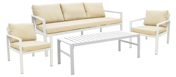 Комплект от 4 части градински мебели, Gardenly, бял, 68.5x175x72 см