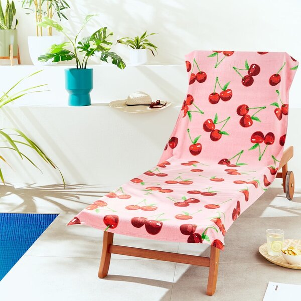 Розова памучна плажна кърпа 78x200 cm Cherries – Catherine Lansfield