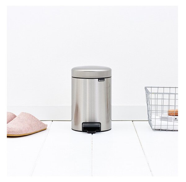 Кош за боклук с педал Brabantia NewIcon 648998, 3 л, Леко затваряне, Противоплъзгаща основа, Инокс/Мат