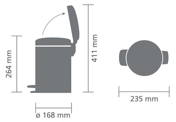 Кош за боклук с педал Brabantia NewIcon 1008834, 3 л, Плавно затваряне, Противоплъзгаща основа, Тъмносив