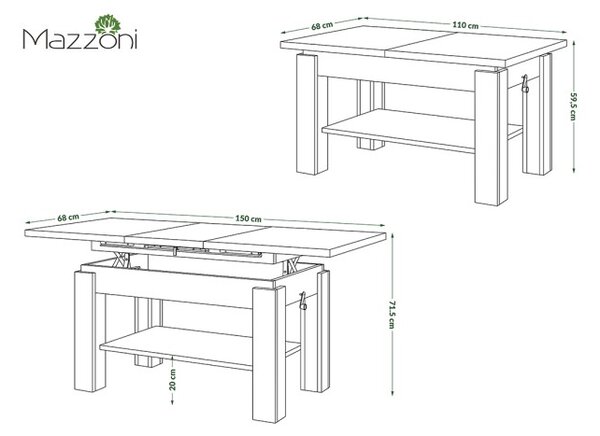 АСТОРИА Дъб Сонома - РАЗТЕГАТЕЛНА ХОЛНА МАСА С ПОВДИГАЩ МЕХАНИЗЪМ С РАФТ