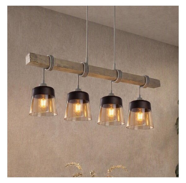 Brilagi - Полилей на кабел WOOD GLASS 4xE27/60W/230V борова/сива/опушено кафяво