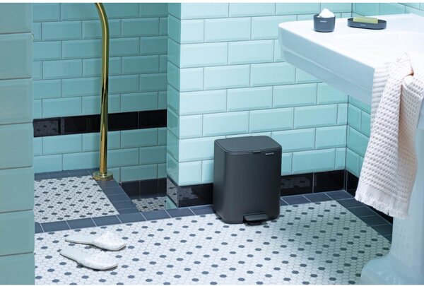 Кош за боклук Brabantia Bo Pedal 1010132, 7 л, Плавно затваряне, Гумирана основа, Минерално покритие, Тъмносив