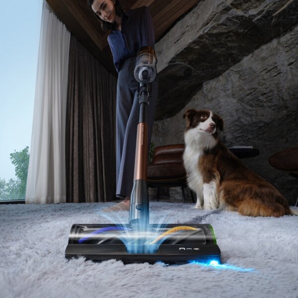 Вертикална прахосмукачка Dreame Essential V30 VVV21A, 880W, 30000 Pa, 90 мин, 0.6 л, HEPA H14, OmniX™ 2.0, Разпознаване на замърсявания, Сгъваема, Черен/бронз
