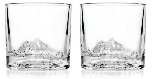 Комплект чаши за уиски LIITON 1009930 Mount Rainier, 260 мл, 2 бр, Удебелени стени, 3D дъно с форма на Връх Рейниър, Прозрачен