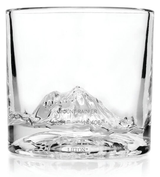 Комплект чаши за уиски LIITON 1009930 Mount Rainier, 260 мл, 2 бр, Удебелени стени, 3D дъно с форма на Връх Рейниър, Прозрачен