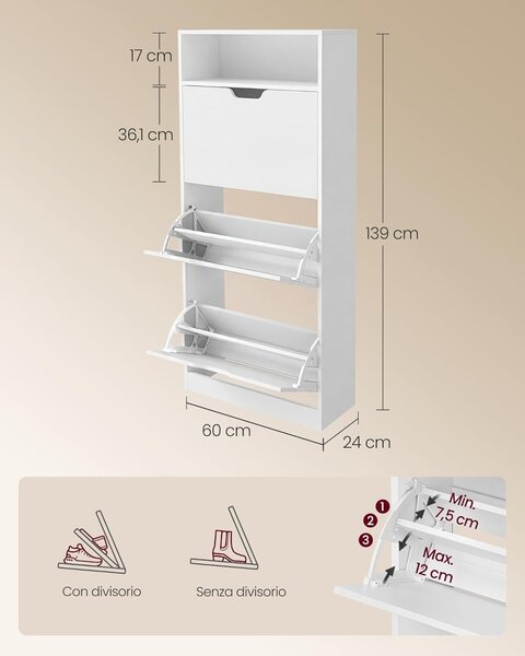 Pantofar White Vasagle 60x24x139 cm