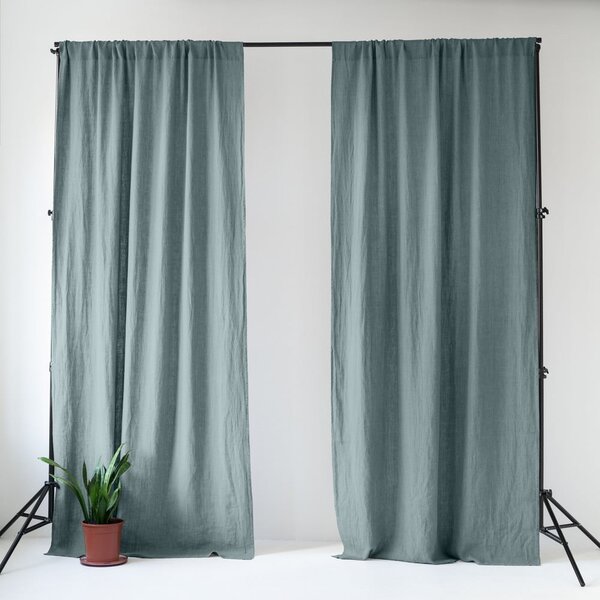 Сиво-синьо ленено перде 140x250 cm Blue Fog – Linen Tales