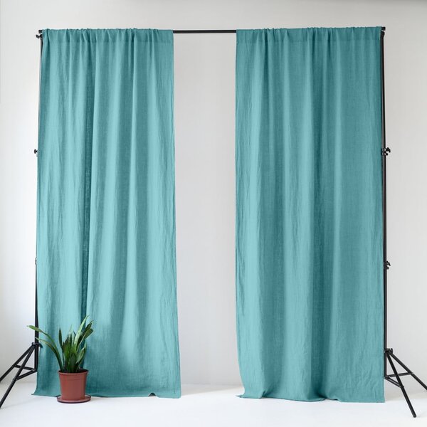 Тюркоазено ленено перде 140x170 cm Coastal Blue – Linen Tales