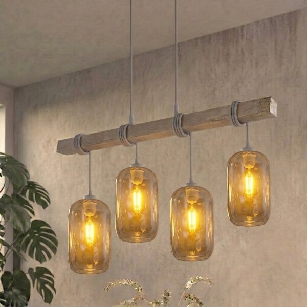 Brilagi - Висящ полилей на кабел WOOD GLASS 4xE27/60W/230V бор/сив/димно сив