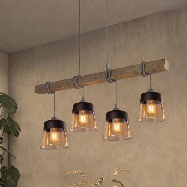 Brilagi - Полилей на кабел WOOD GLASS 4xE27/60W/230V борова/сива/опушено кафяво