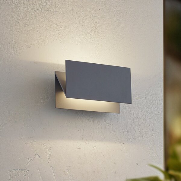 Lucande LED външно стенно осветление Meja, сиво, алуминий, 27cm, IP54, Сив, Алуминий, Модерен, Стенна ъглова