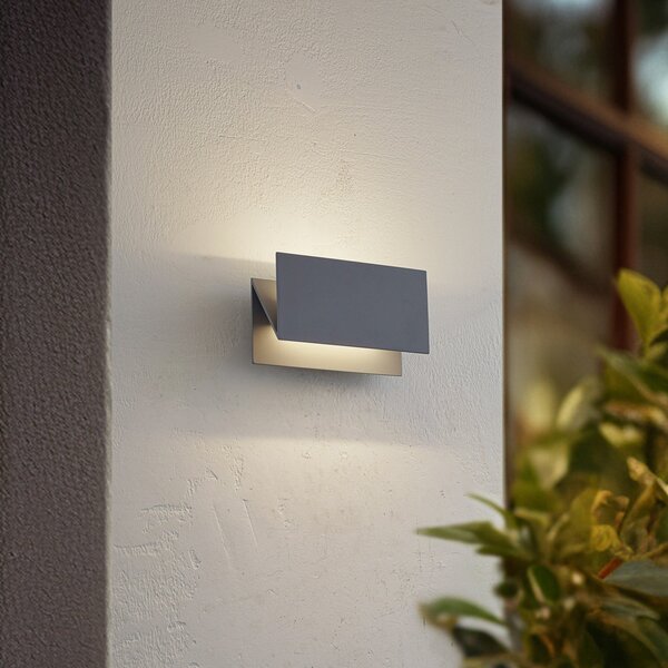 Lucande LED външно стенно осветление Meja, сиво, алуминий, 27cm, IP54, Сив, Алуминий, Модерен, Стенна ъглова