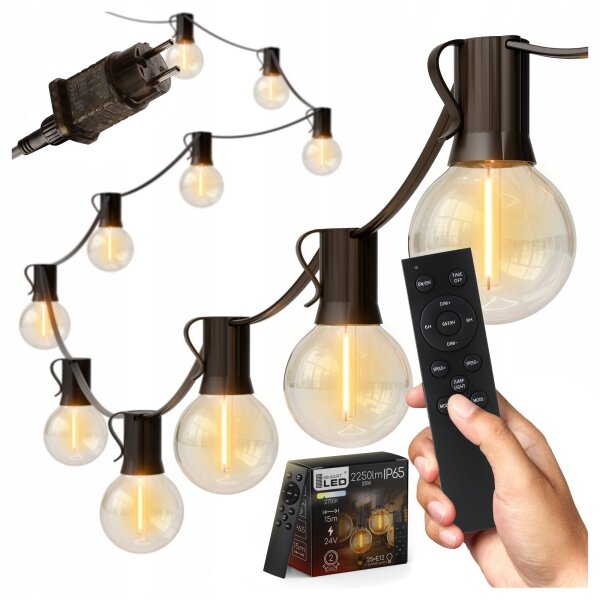 LED гирлянд за външна употреба с възможност за димиране 25xE12/1W/24/230V 17,5 m IP65 черен + дистанционно управление