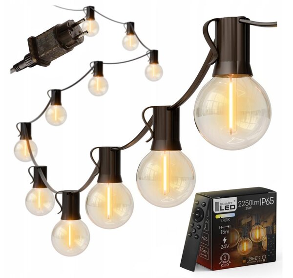 LED гирлянд за външна употреба с възможност за димиране 25xE12/1W/24/230V 17,5 m IP65 черен + дистанционно управление