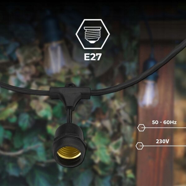 LED външен декоративен гирлянд 10xE27/1W/230V 6,44 m IP44 черен
