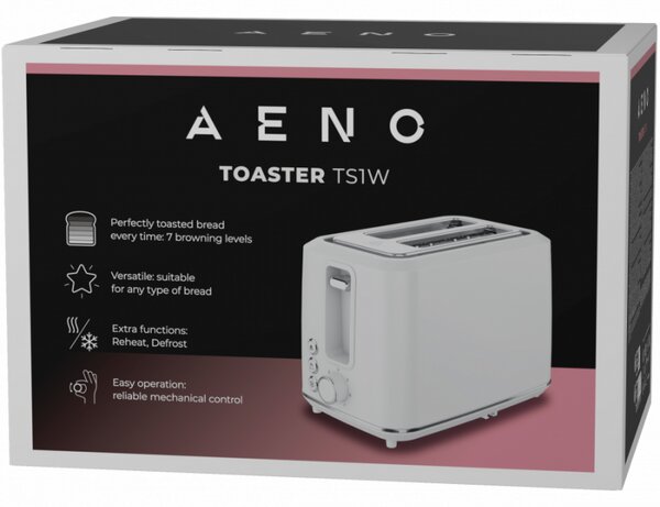 Тостер за хляб AENO ATS0001W, 930W, 7 степени, Сензорно управление, Обратен таймер, Защита при засядане, Тих, Бял
