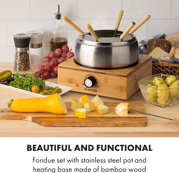 Klarstein Bambus Fondue, тенджера от неръждаема стомана, 800W